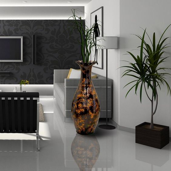 Elegant living room with stylish vases as decorative accents