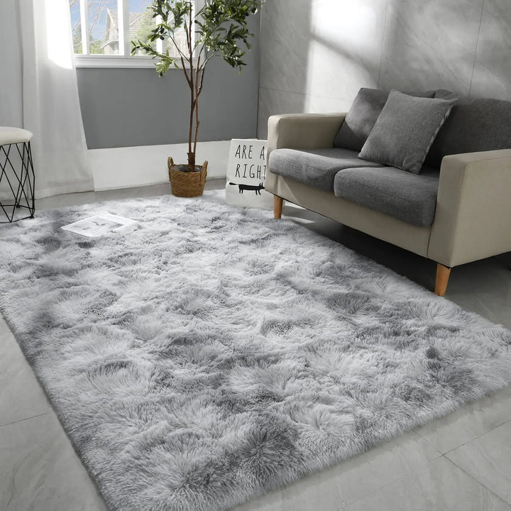 Soft Carpet For Living Room Fluffy Modern Bedroom Bedside Rug Tie-Dyed Grey Indoor Shag Carpets For Kids Nursery Room Home Decor