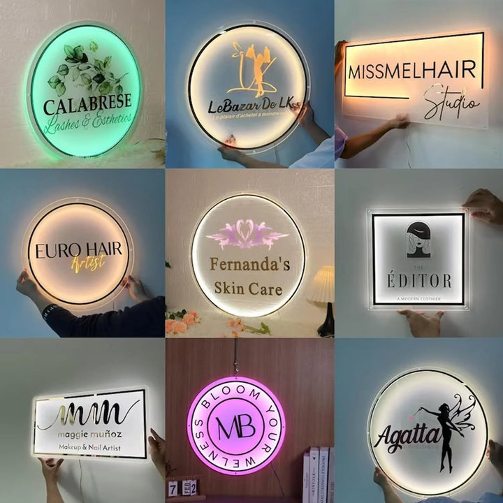 Custom Business Logo 3D Beauty Nails Hair Studio Acrylic Signs 3D Backlit Signs Custom Company Name LED Neon Light Acrylic signs