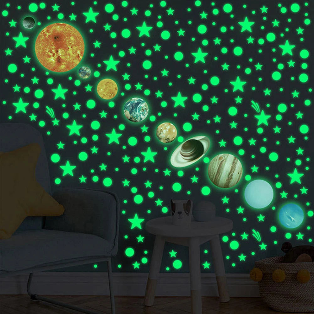 849Pcs Glow in The Dark Stars Wall Stickers Glowing Stars for Ceiling Luminous Planet Spaceship Wall Decals DIY Kids Room Decor