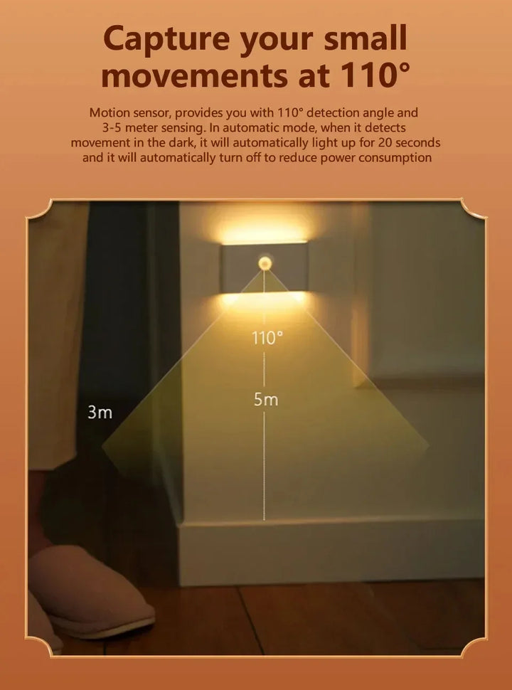 Wall Wash Motion Sensor Wireless LED Night Light USB Rechargeable Human Body Induction for Kitchen Cabinet Wardrobe Closet Light