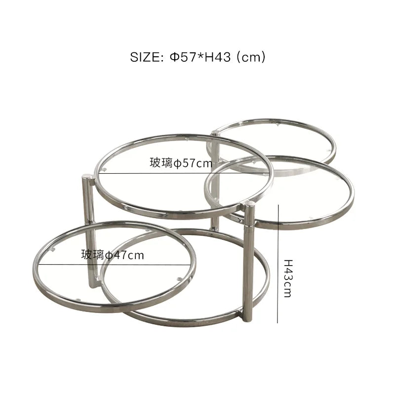 Tempered Glass Coffee Table Household Stainless Steel Tea Table Light Luxury Living Room With Movable Rotating Edge Table