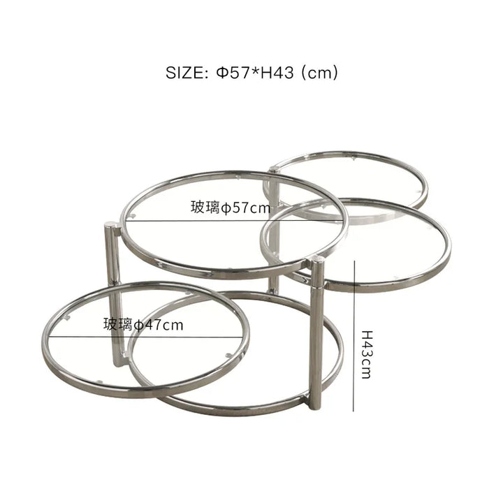 Tempered Glass Coffee Table Household Stainless Steel Tea Table Light Luxury Living Room With Movable Rotating Edge Table