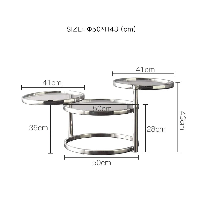 Tempered Glass Coffee Table Household Stainless Steel Tea Table Light Luxury Living Room With Movable Rotating Edge Table