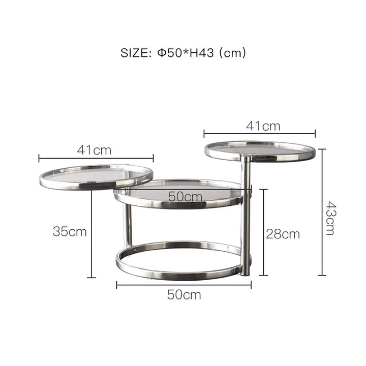 Tempered Glass Coffee Table Household Stainless Steel Tea Table Light Luxury Living Room With Movable Rotating Edge Table
