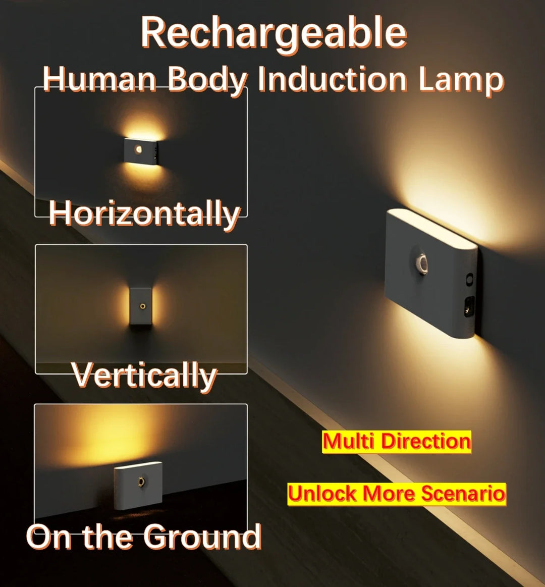 Wall Wash Motion Sensor Wireless LED Night Light USB Rechargeable Human Body Induction for Kitchen Cabinet Wardrobe Closet Light