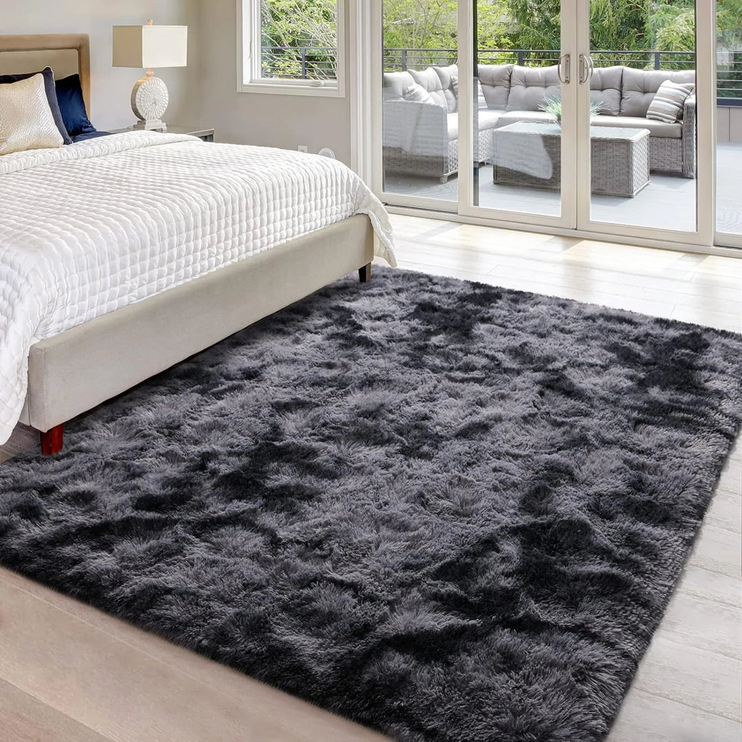 Soft Carpet For Living Room Fluffy Modern Bedroom Bedside Rug Tie-Dyed Grey Indoor Shag Carpets For Kids Nursery Room Home Decor