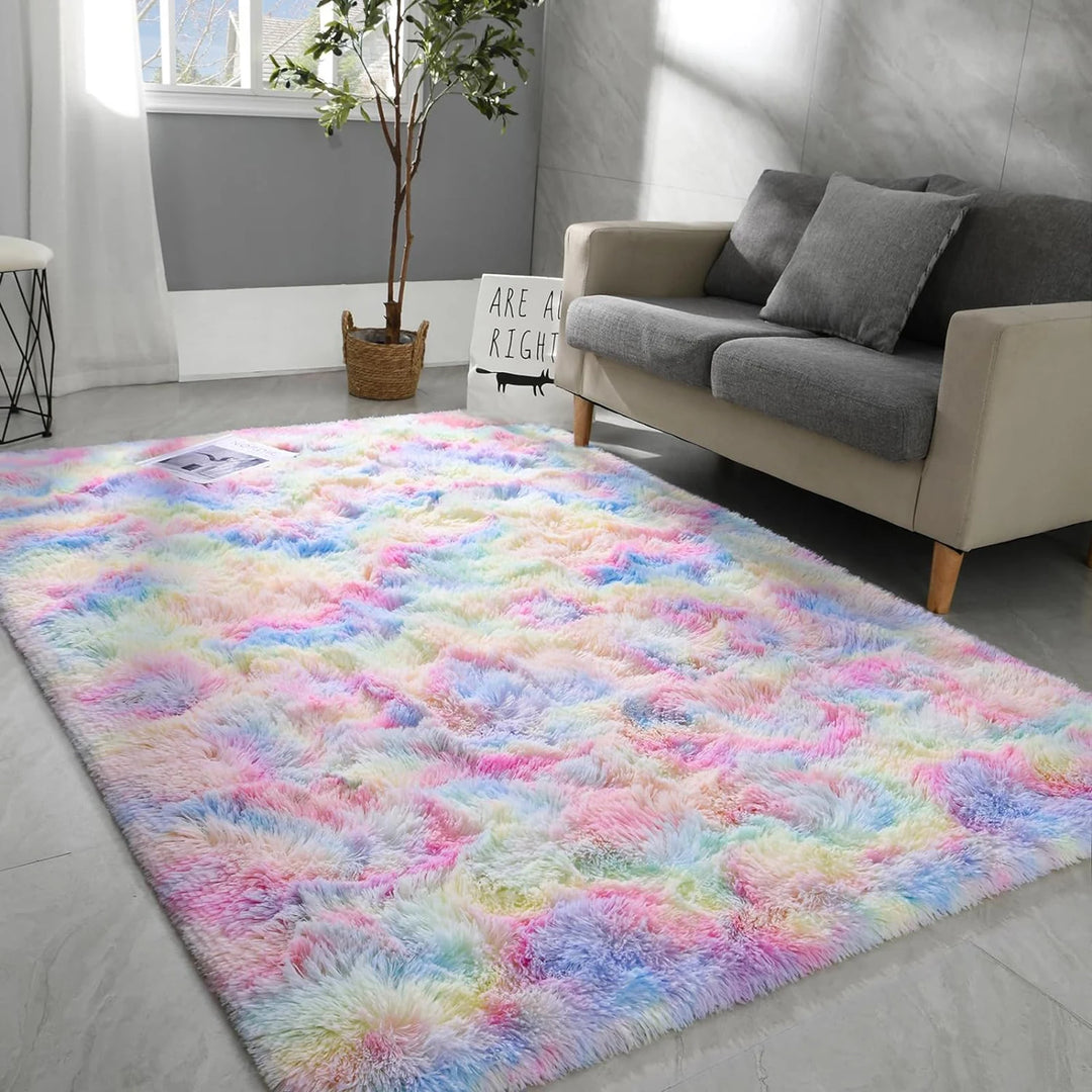 Soft Carpet For Living Room Fluffy Modern Bedroom Bedside Rug Tie-Dyed Grey Indoor Shag Carpets For Kids Nursery Room Home Decor