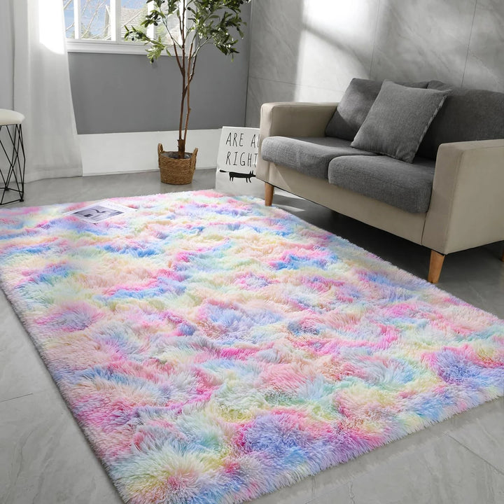 Soft Carpet For Living Room Fluffy Modern Bedroom Bedside Rug Tie-Dyed Grey Indoor Shag Carpets For Kids Nursery Room Home Decor